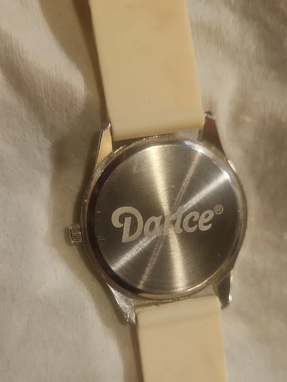 Ivory Silicone Strap Watch with Crystal Bezel